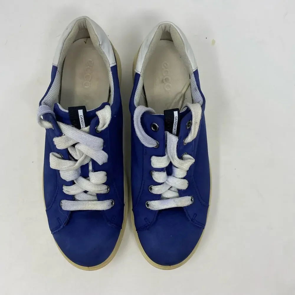 Ecco Soft 3 Blue Nubuck Platform Comfort Lace Up Sneakers Womens 8.5